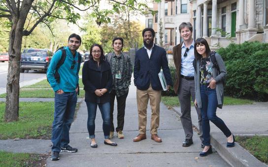 In Chicago’s North Lawndale: ϰſ accounting student Bajesh Punjwani, Mansfield’s Lyly Harrington, ϰſ sociology students Edgar Moreno and Shanti Brown, ϰſ professor Edward Green and Mansfield’s Nancy Michaels.